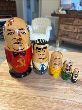 Vintage Soviet Leaders Matryoshka Nesting Dolls (5-Piece Set)